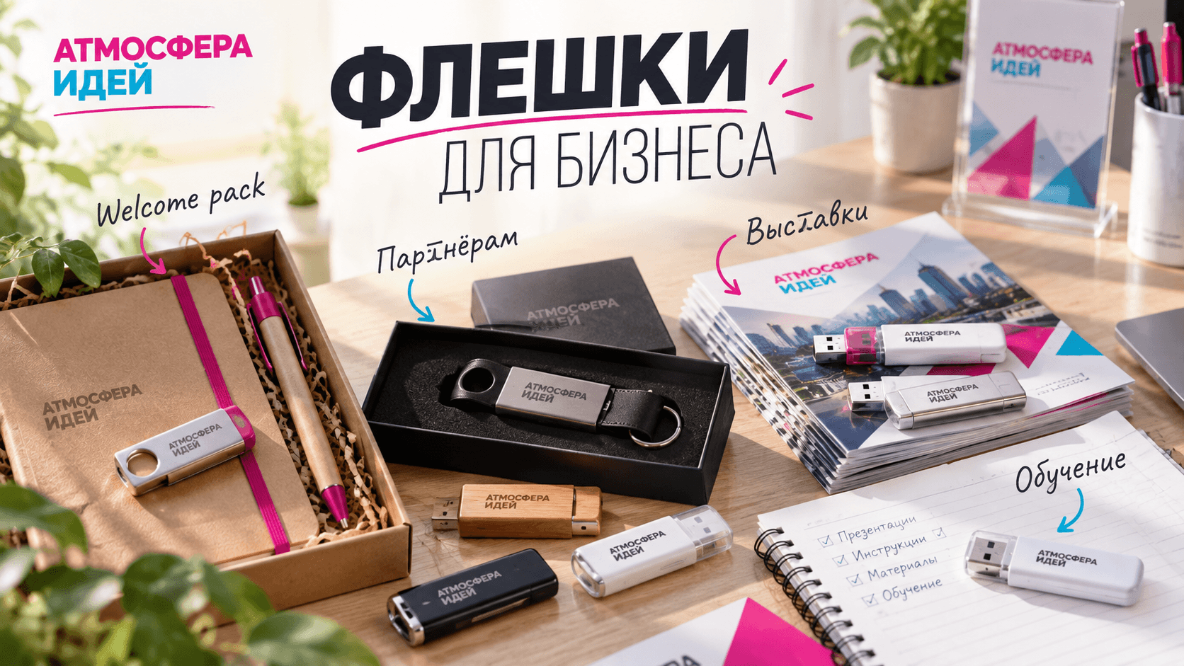 Корпоративные флешки в welcome-наборах, подарках партнёрам и материалах для выставок